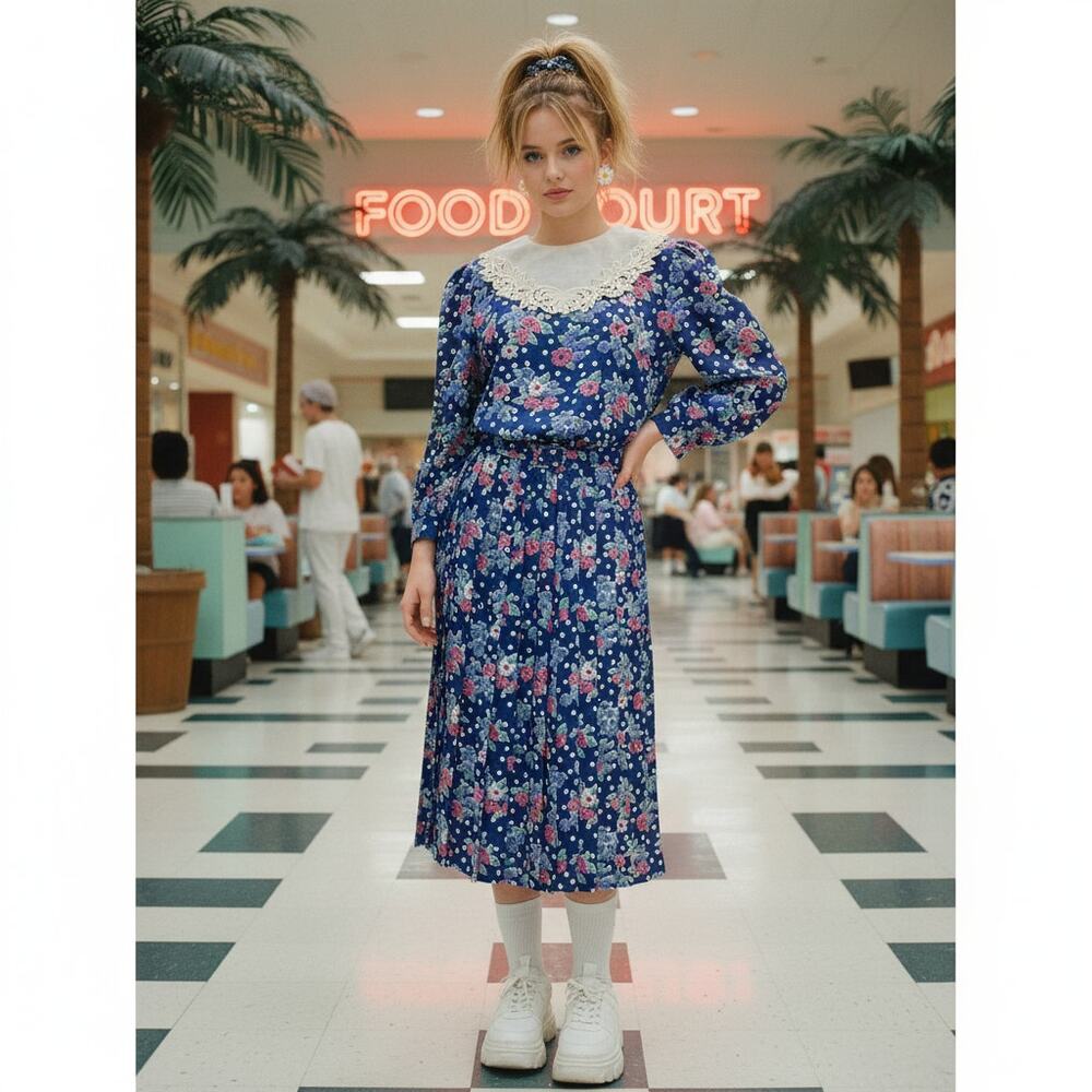 Vintage USA Petites Floral Dress | Lace Panel | Cottagecore Prairie Vibes